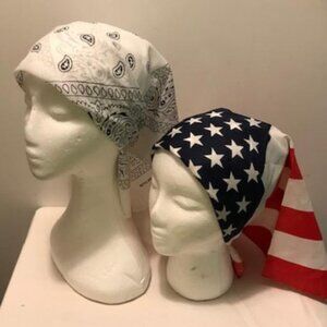 2 Pack Bandana 100% Cotton Paisley Print One-Sided Scarf White & American Flag